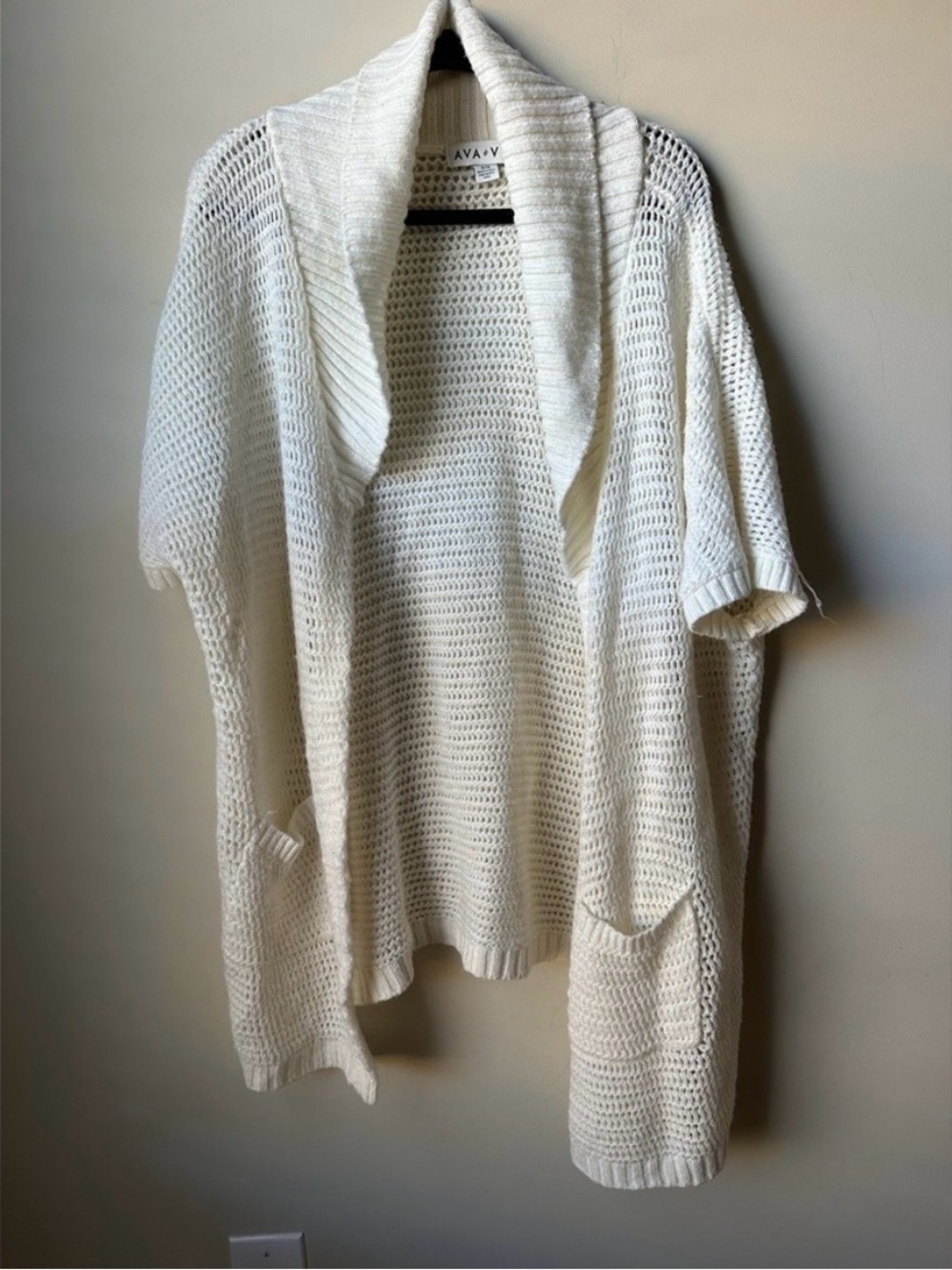 Ava & Viv Cream Open Front Cardigan Sweater Womens Plus Size Knit Short Sleeve